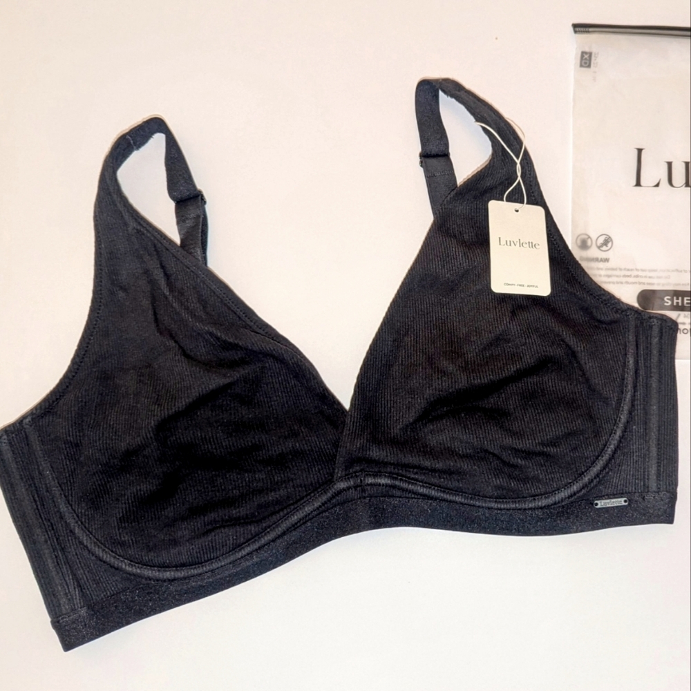 Luvlette by Shein Ribbed Black Plunge-Front Plus Size Underwire Bra Sz 42D NWT